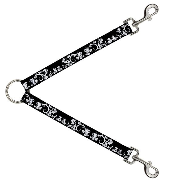 Dog Leash Splitter - Butterfly Garden 2 Black White For Sale