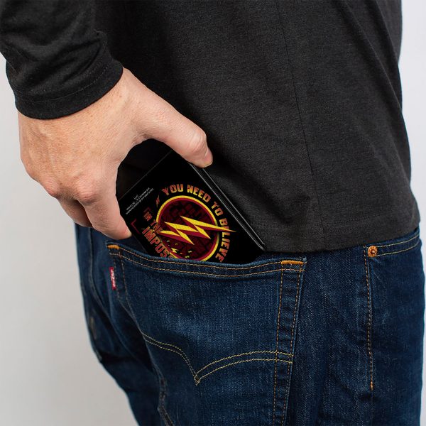 Bi-Fold Wallet - The Flash Logo9 YOU NEED TO BELIEVE IN THE IMPOSSIBLE Black Gold Reds Cheap - Image 5