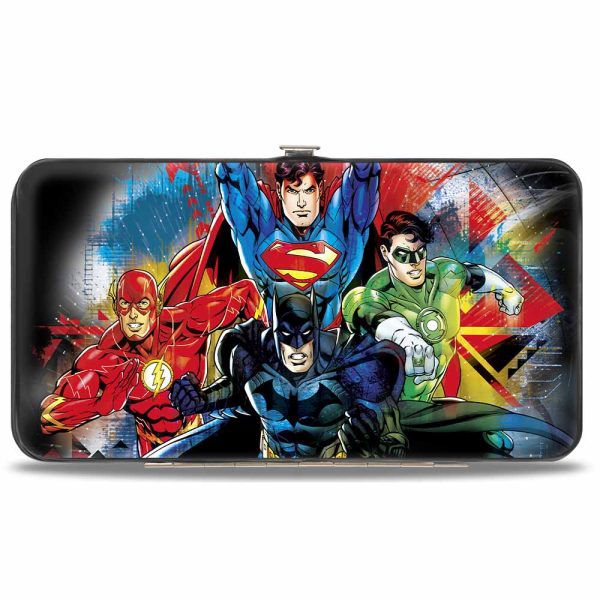 Hinged Wallet - Justice League 4-Superhero C U Group Pose Splatter Black Multi Color Supply