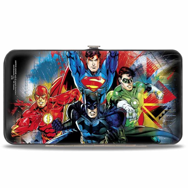 Hinged Wallet - Justice League 4-Superhero C U Group Pose Splatter Black Multi Color Supply - Image 2