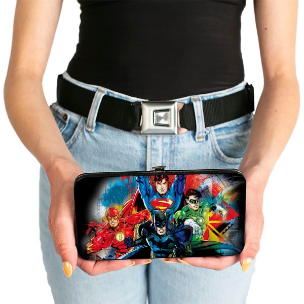 Hinged Wallet - Justice League 4-Superhero C U Group Pose Splatter Black Multi Color Supply - Image 3