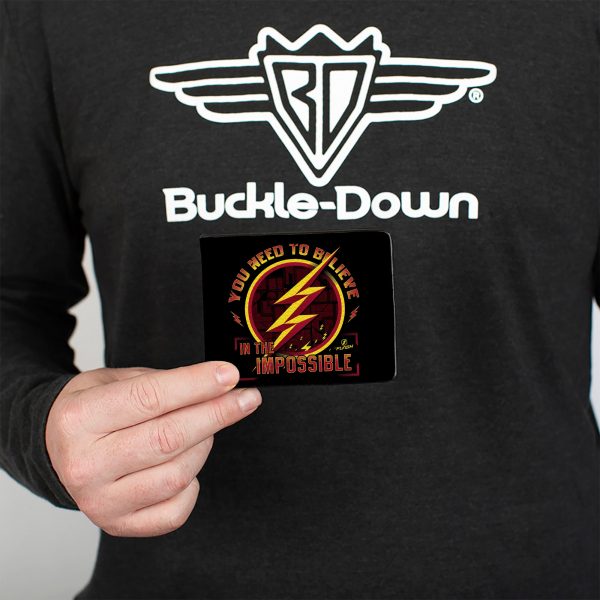 Bi-Fold Wallet - The Flash Logo9 YOU NEED TO BELIEVE IN THE IMPOSSIBLE Black Gold Reds Cheap - Image 3